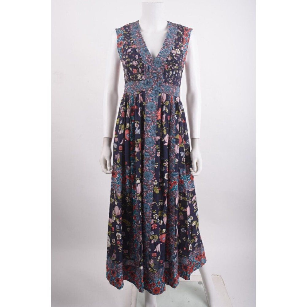 Rebecca Taylor Womans Midi Dress Size 0 Navy Blue Multicolor Floral Silk NWT 595 - Picture 1 of 6